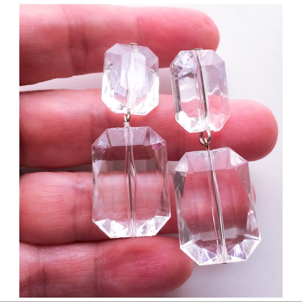 Dangle Drop Earrings Clear Acrylic Resin Dangle - Picture 2 of 4